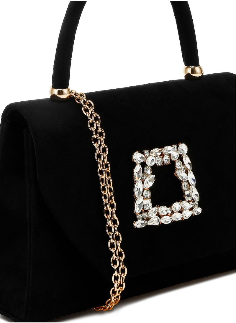 Mini Top Handle Brooch Bag in Black