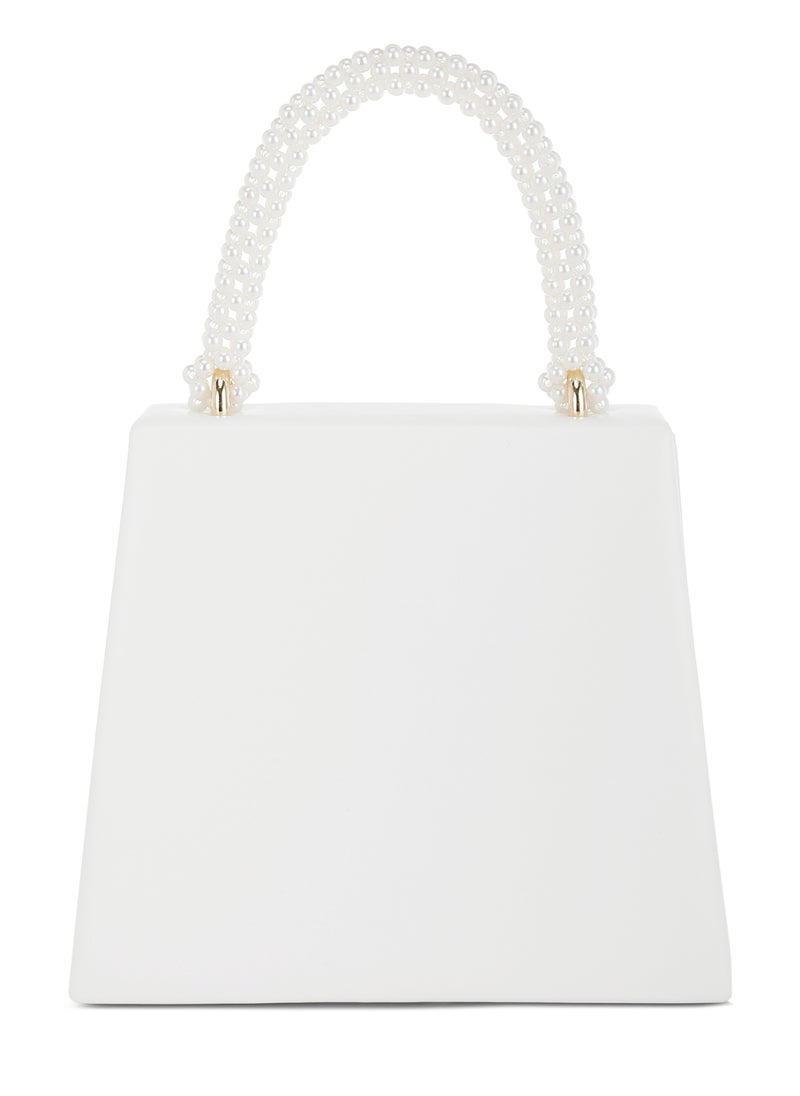 Pearl Top-Handle Diamante Brooch Bag in White