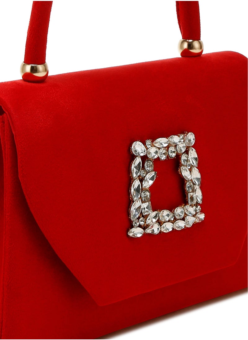 Mini Top Handle Brooch Bag in Red