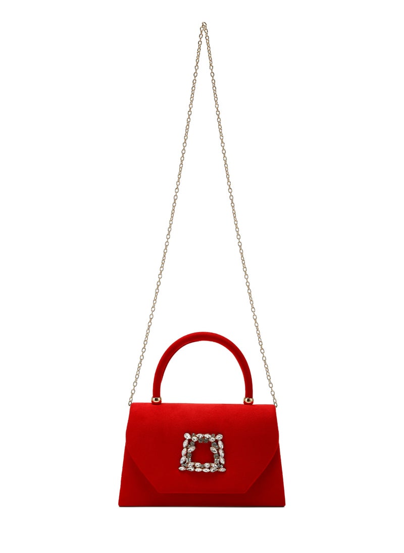 Mini Top Handle Brooch Bag in Red