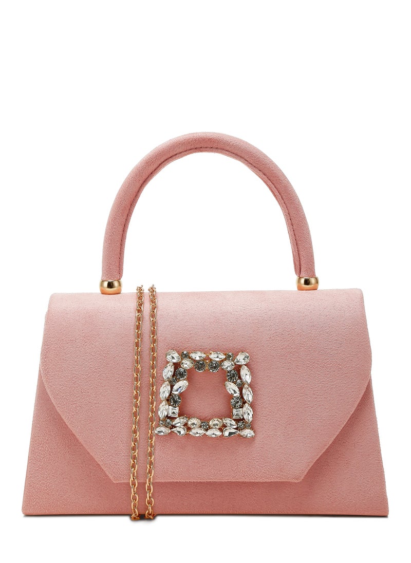 Mini Top Handle Brooch Bag in Pink