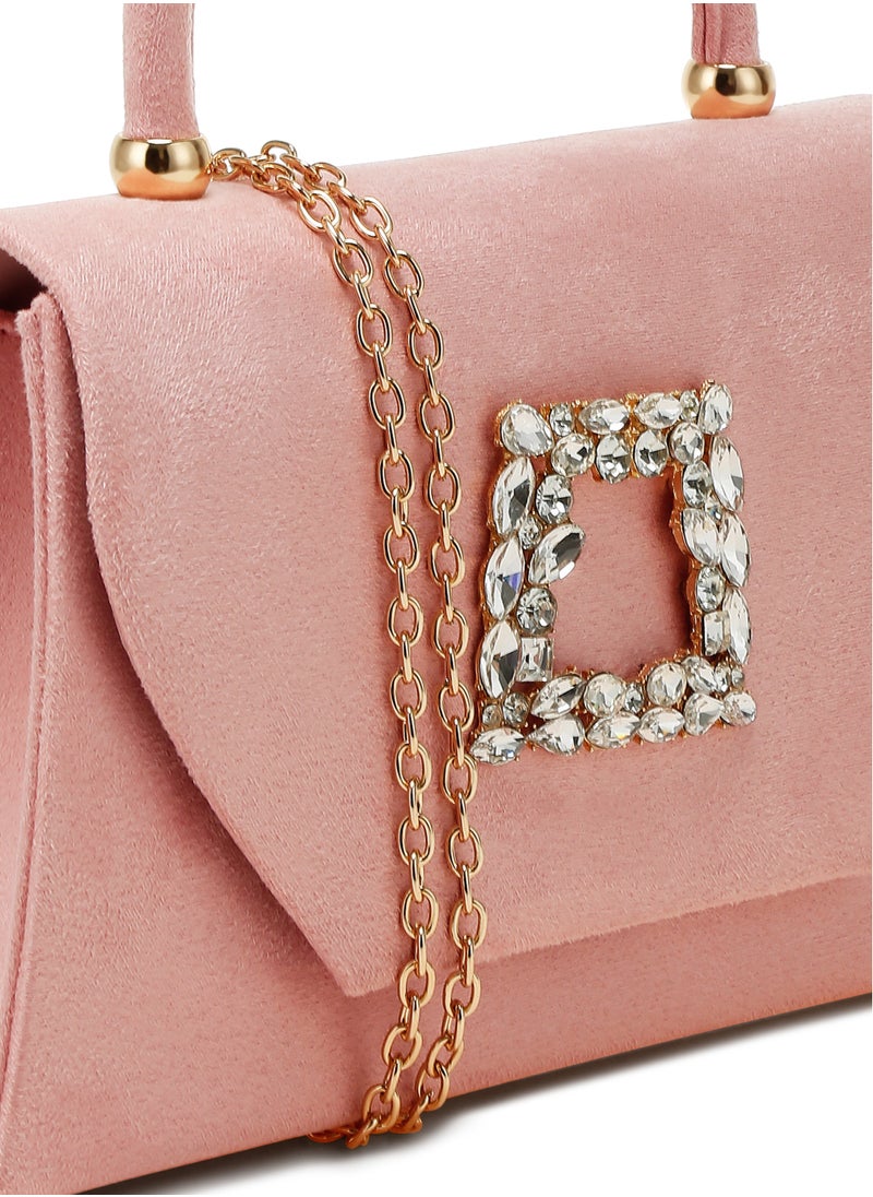 Mini Top Handle Brooch Bag in Pink