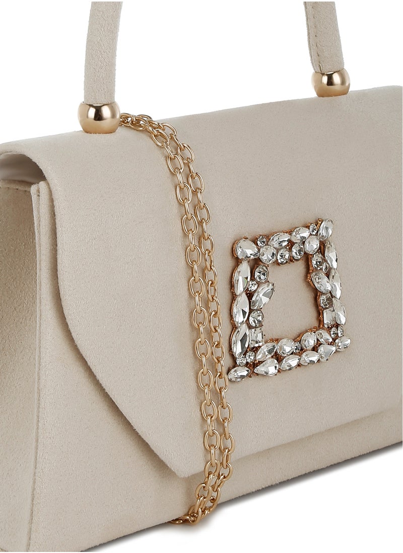 Mini Top Handle Brooch Bag in White