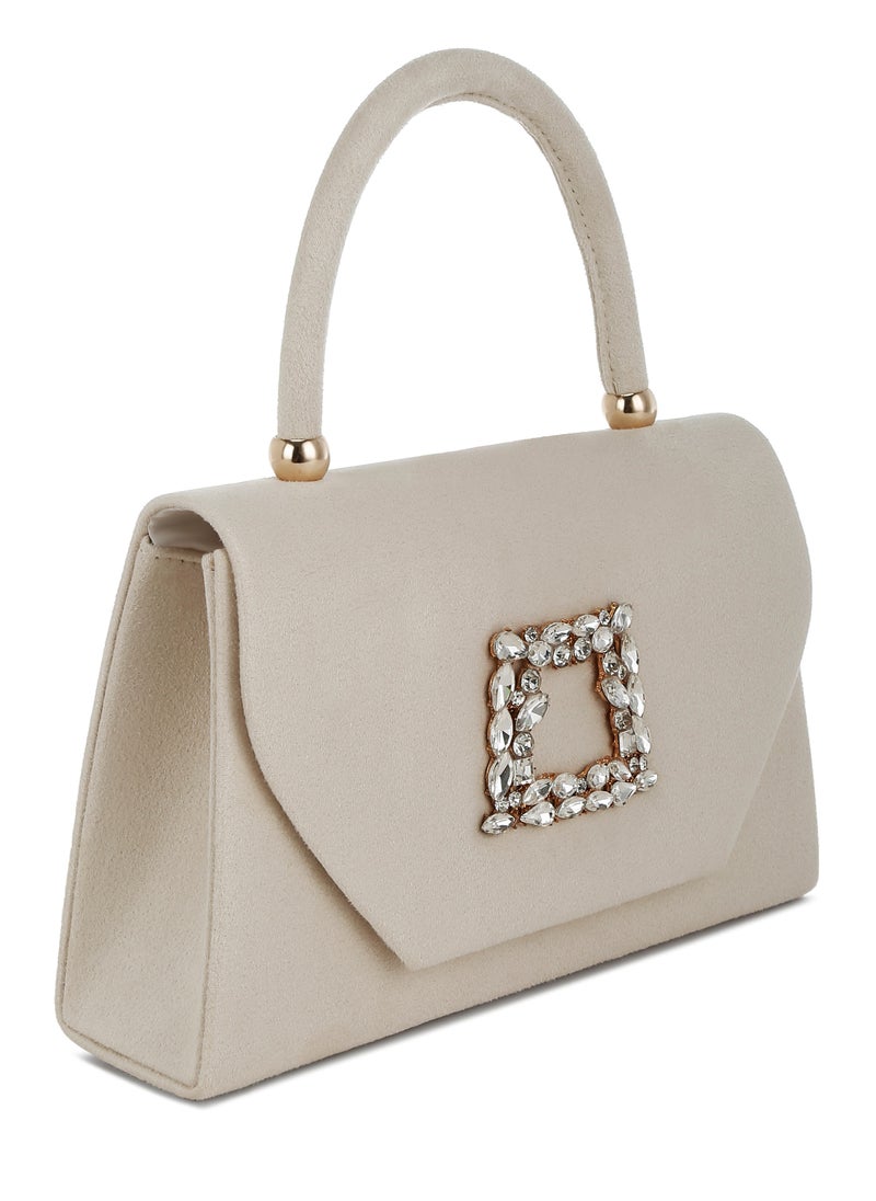 Mini Top Handle Brooch Bag in White