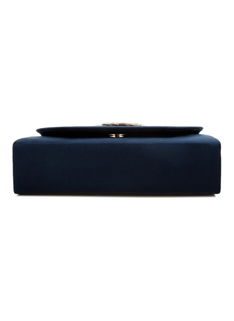 Mini Top Handle Brooch Bag in Navy