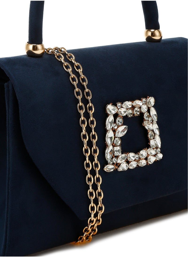 Mini Top Handle Brooch Bag in Navy