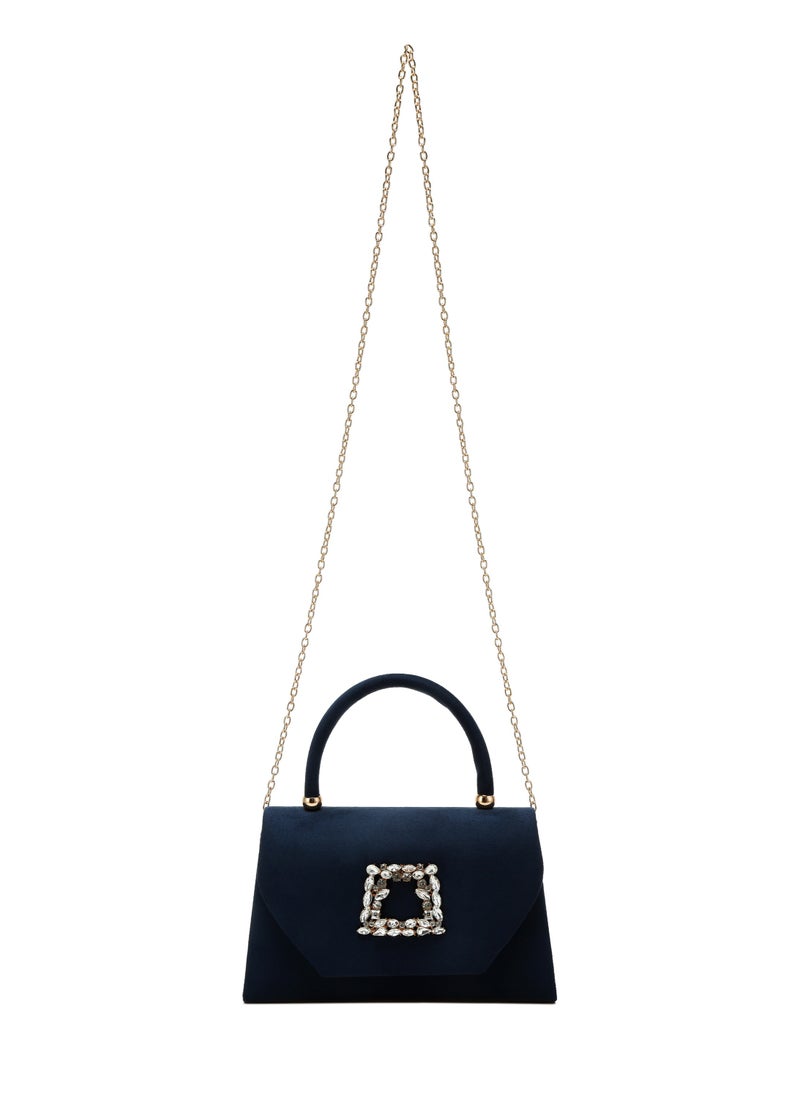 Mini Top Handle Brooch Bag in Navy