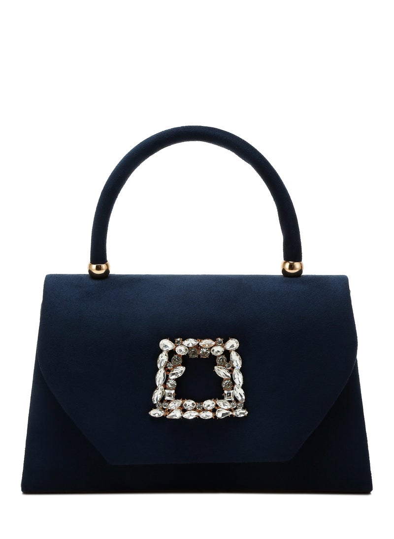 Mini Top Handle Brooch Bag in Navy