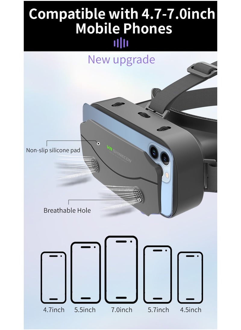 Immersive VR Glasses for Smartphones – Virtual Reality Headset for 4.7-7.0 Inch Phones, 3D Movie & Gaming Experience, Adjustable Pupil & Focal Distance, 100° Wide View, Lightweight & Portable