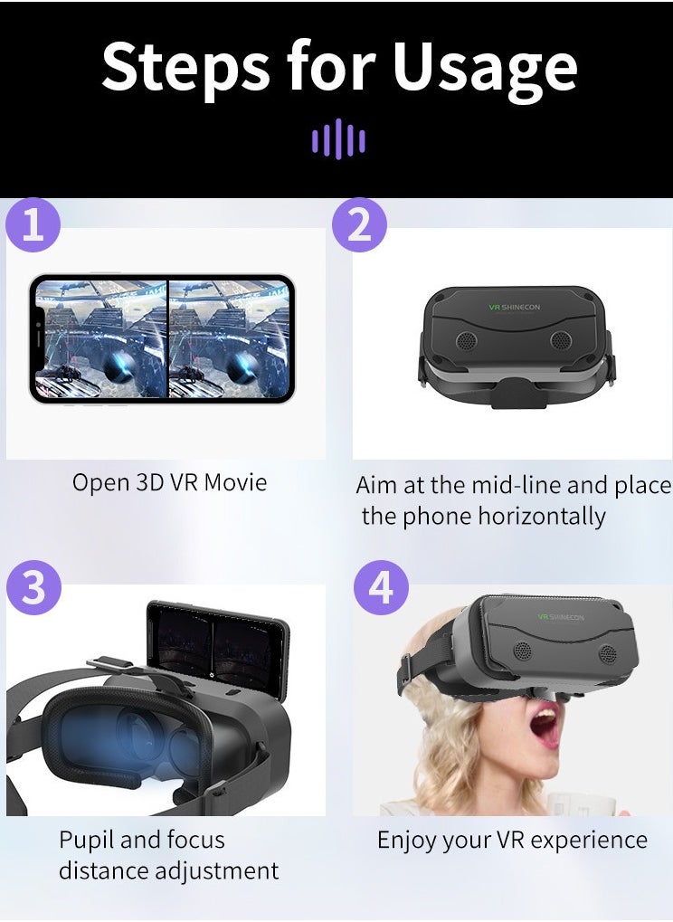 Immersive VR Glasses for Smartphones – Virtual Reality Headset for 4.7-7.0 Inch Phones, 3D Movie & Gaming Experience, Adjustable Pupil & Focal Distance, 100° Wide View, Lightweight & Portable