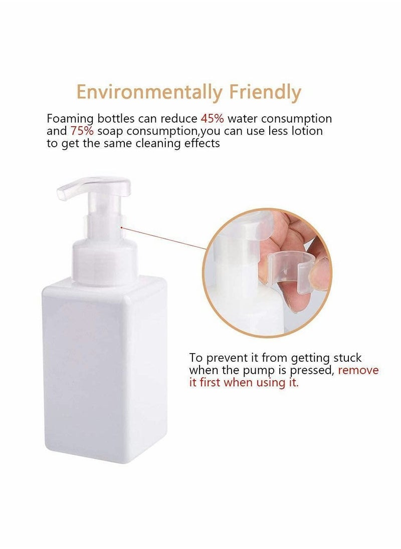 Foaming Soap Dispenser, 450ml (15oz) Refillable Pump Bottle Plastic for Liquid Soap, Shampoo, Body Wash (2 Pcs) (White)