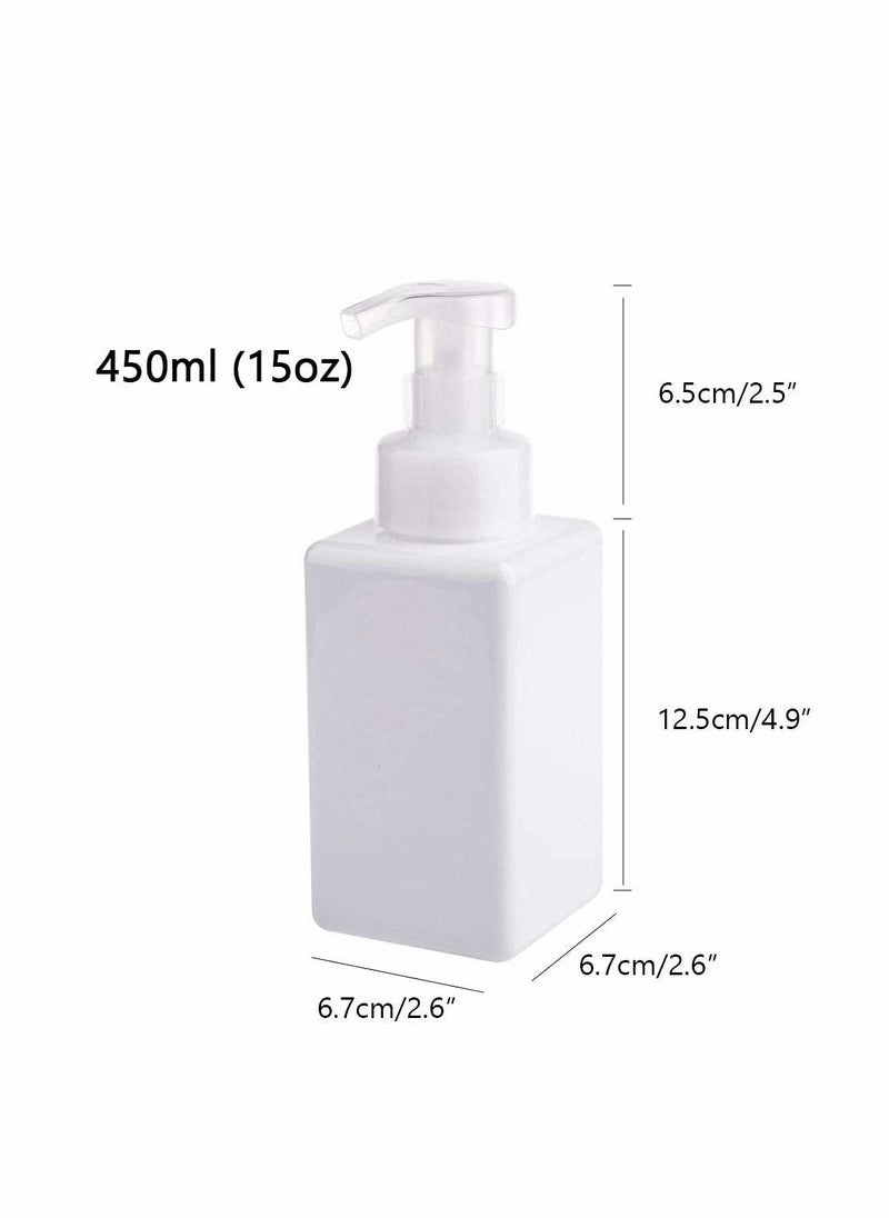 Foaming Soap Dispenser, 450ml (15oz) Refillable Pump Bottle Plastic for Liquid Soap, Shampoo, Body Wash (2 Pcs) (White)