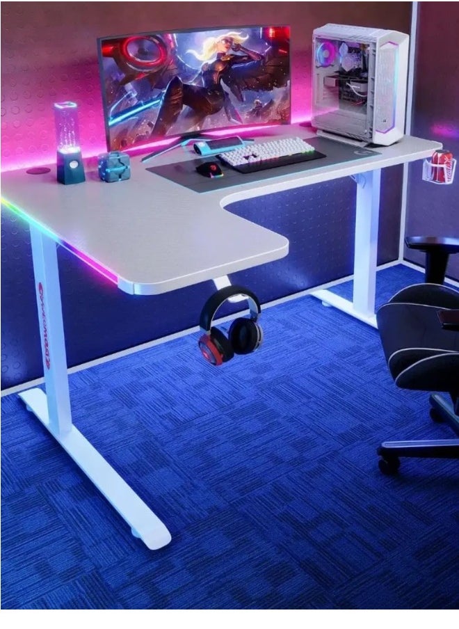 White Gaming Table 140CM with RGB Lighting – MAF L-220 for Gamers and Office Use