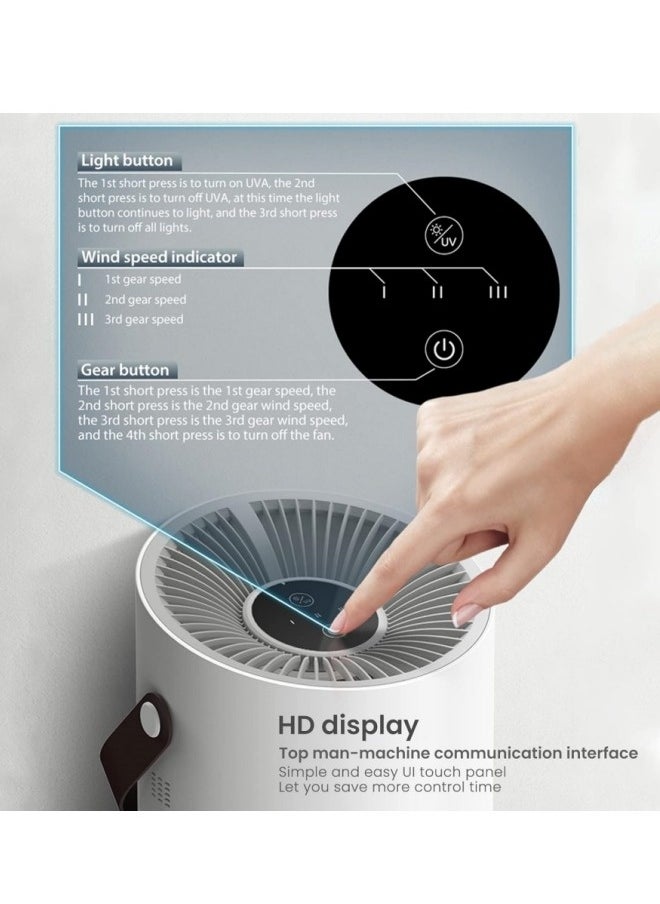 Air Purifier USB 360° Air Filter Cleaner with 3 Speed Remove 99.97% Dust Pollen Pet Dander Hair Smell Purifies Max up to 71m²/H for Bedroom Home Office