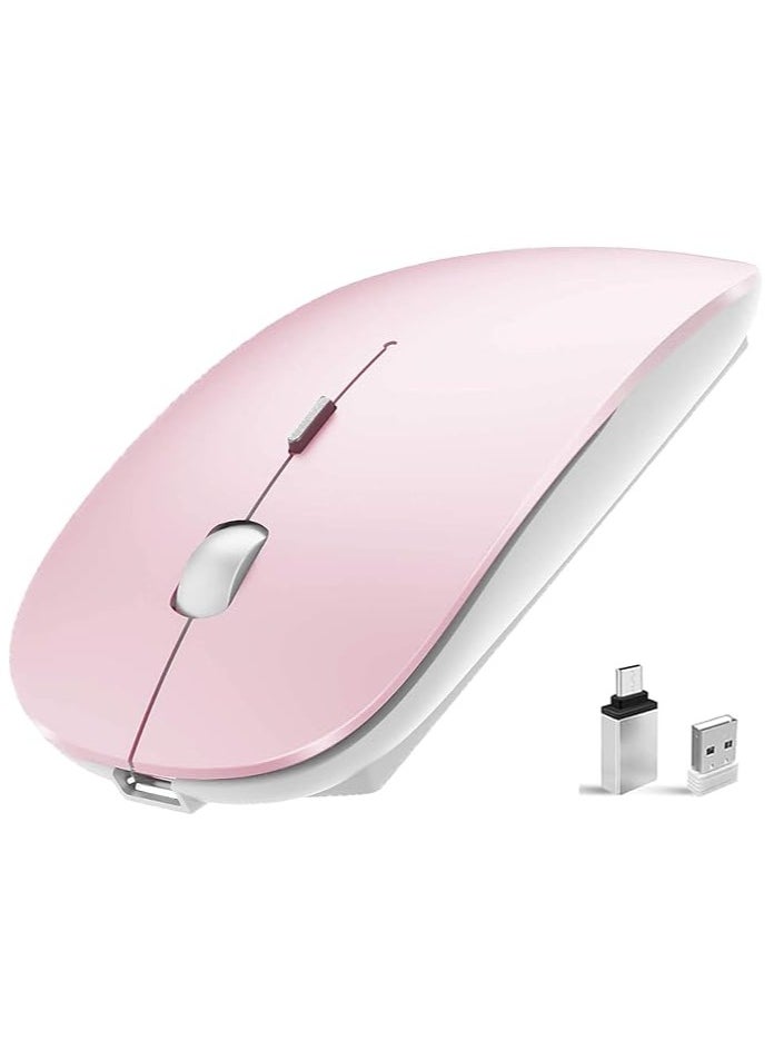 Wireless Bluetooth Mouse - LED Slim Dual Mode (Bluetooth 5.1 + USB) 2.4GHz Rechargeable Silent Bluetooth Wireless Mouse(Pink)