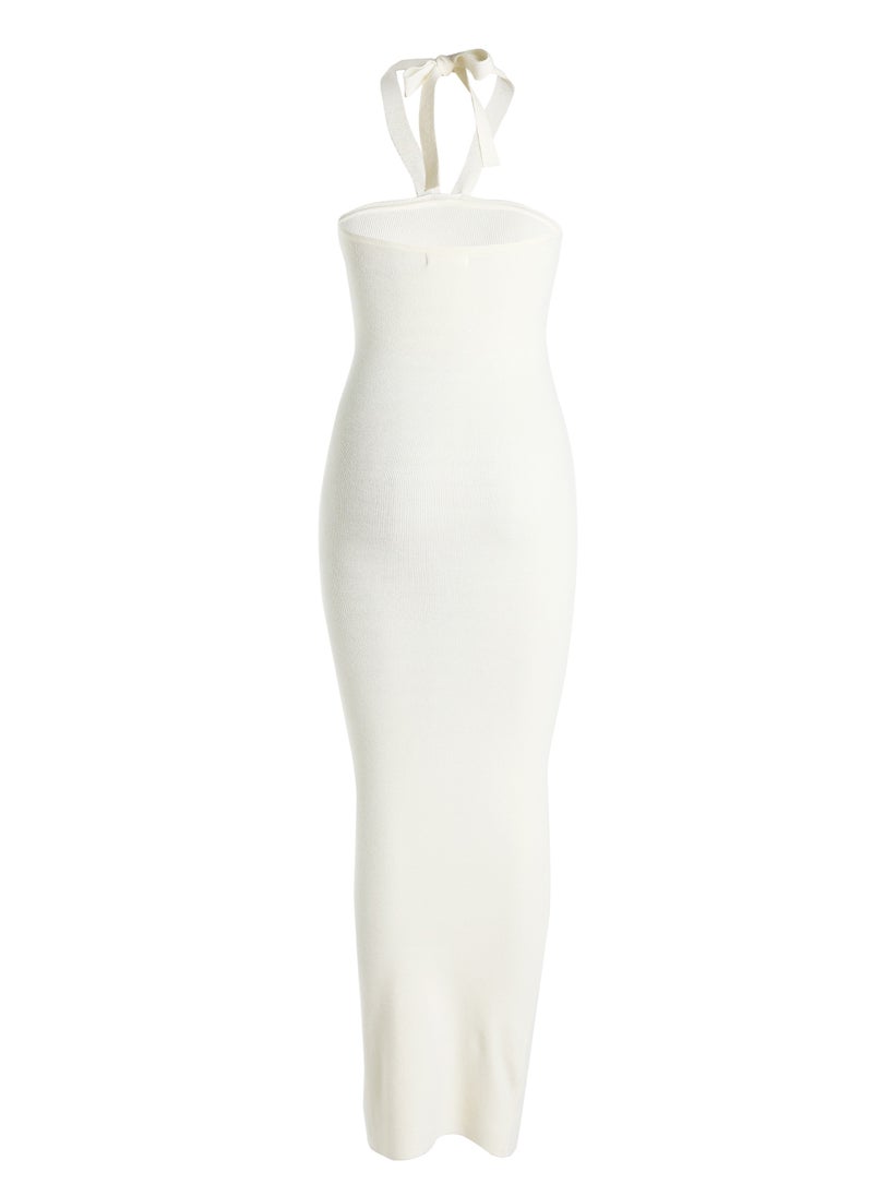 Halter Neck Bodycon Maxi Dress in Cream