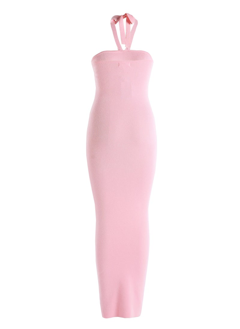 Halter Neck Bodycon Maxi Dress in Pink