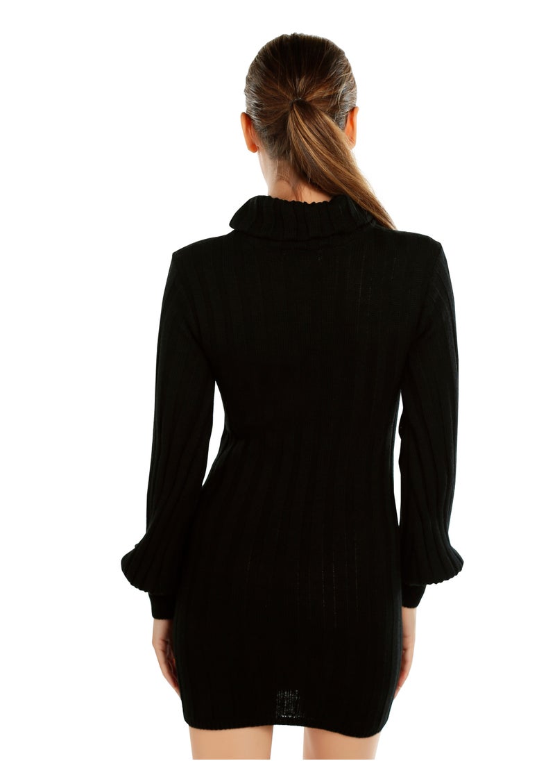 Roll Neck Bodycon Mini Dress in Black