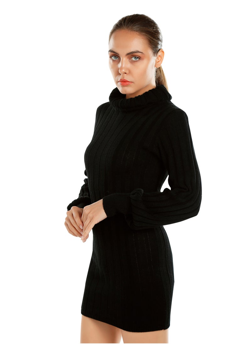 Roll Neck Bodycon Mini Dress in Black