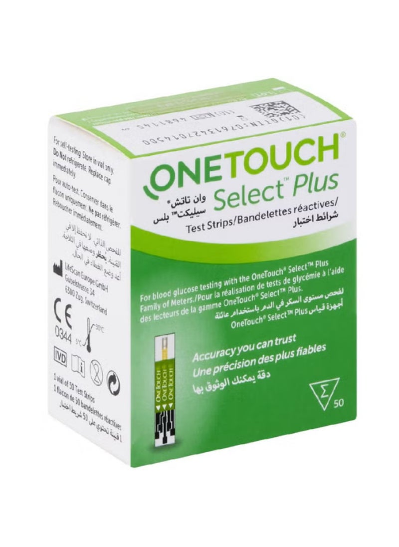 OneTouch Select Plus Blood Sugar Test Strips, Pack of 50s