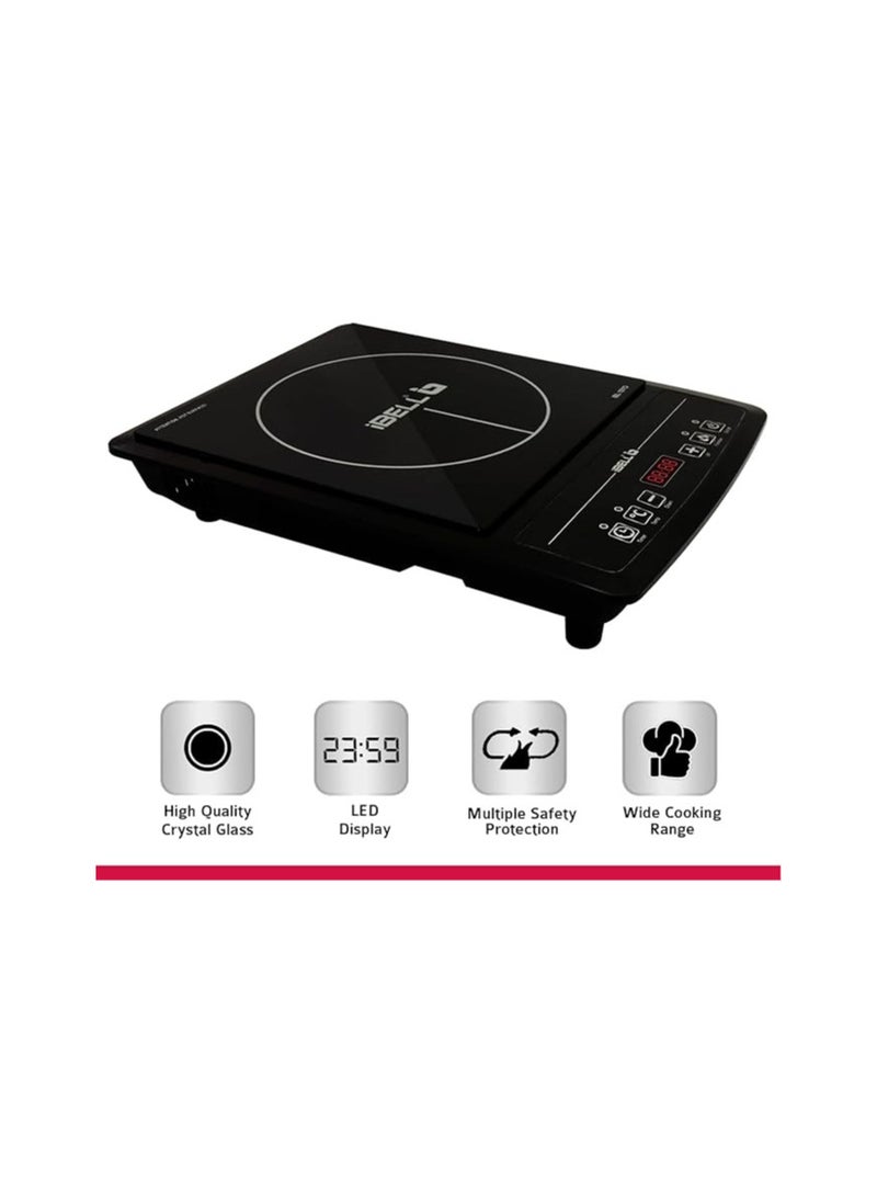 iBELL 10YO Induction Cooktop, 2000W with Crystal Glass, Auto Shut Off and Overheat Protection, BIS Certified, (Black)