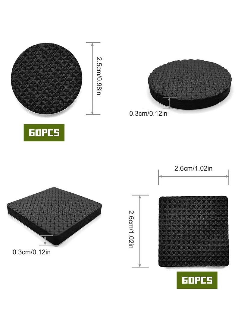 120 Pcs Non Slip Rubber Pads Felt Pads Self Adhesive Rubber Feet Round Square Self Adhesive Floor Protector for Table Legs Chair Bed