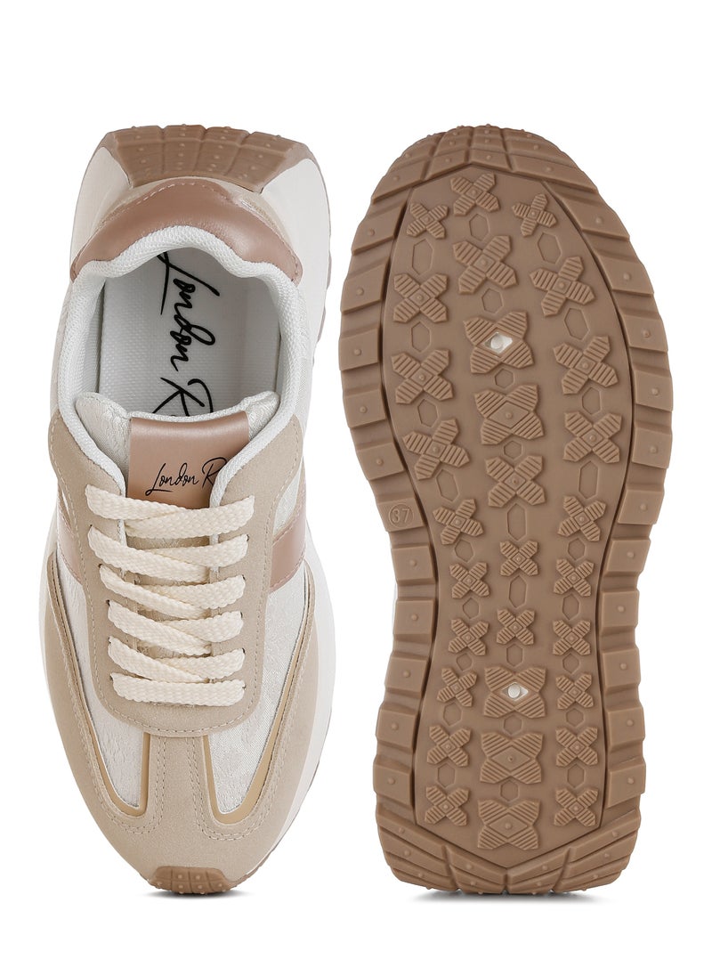 Chunky Anti-Skid Lace-Up Sneakers in Beige