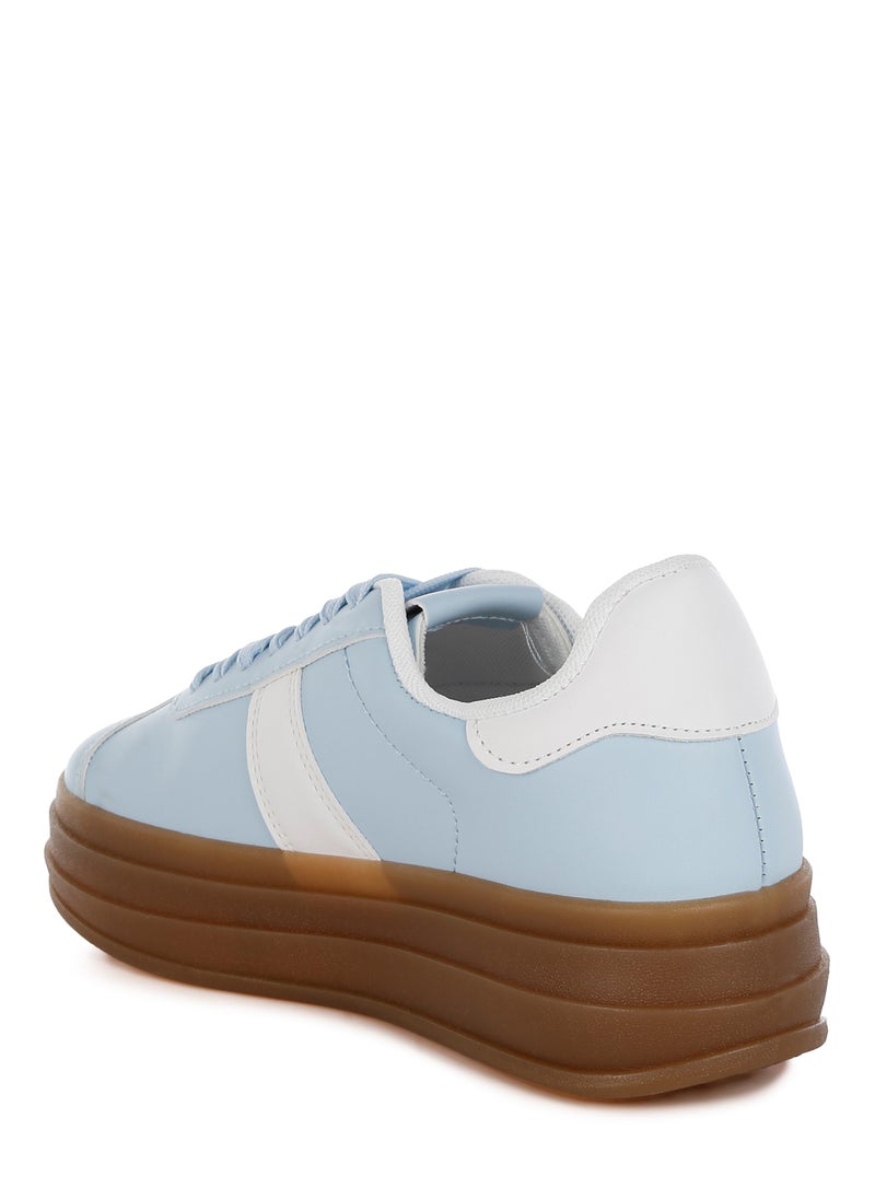 Faux Leather Lace-Up Sneakers in Light Blue