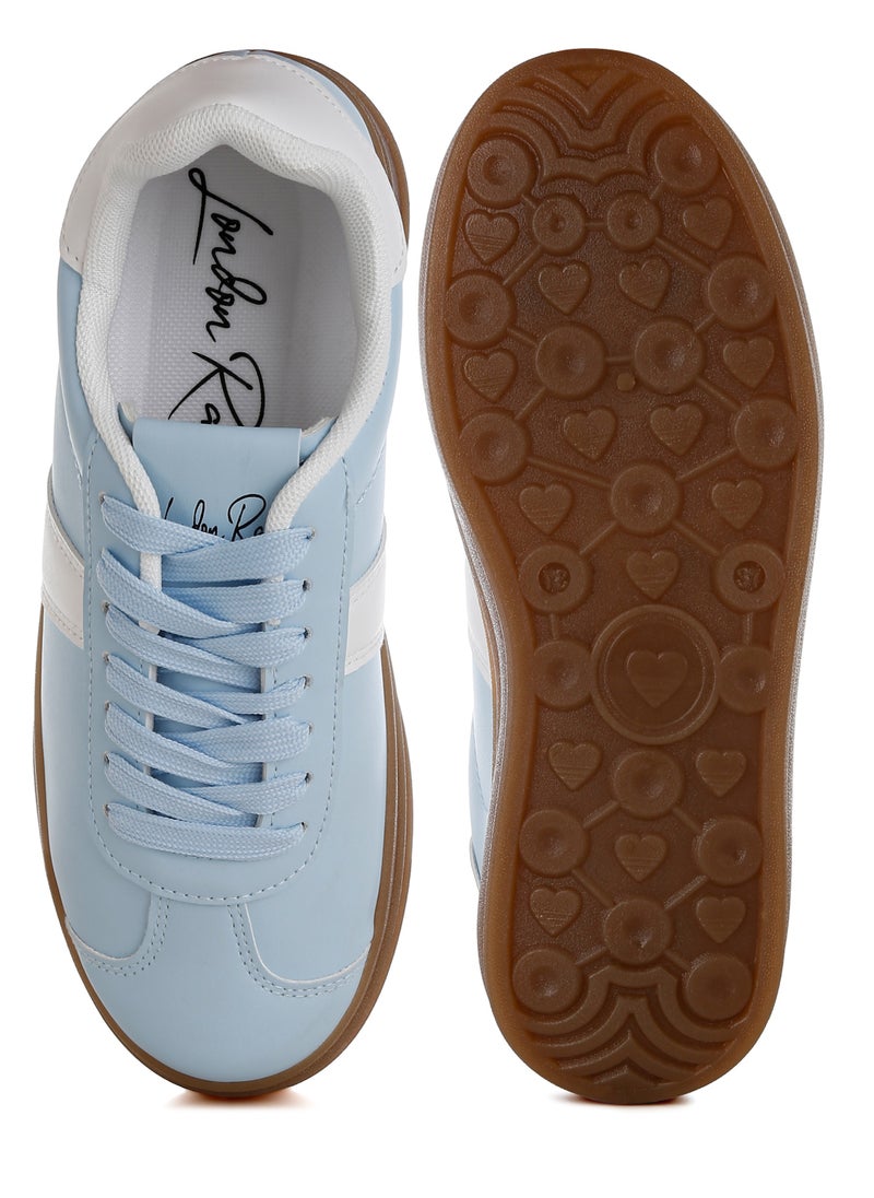 Faux Leather Lace-Up Sneakers in Light Blue