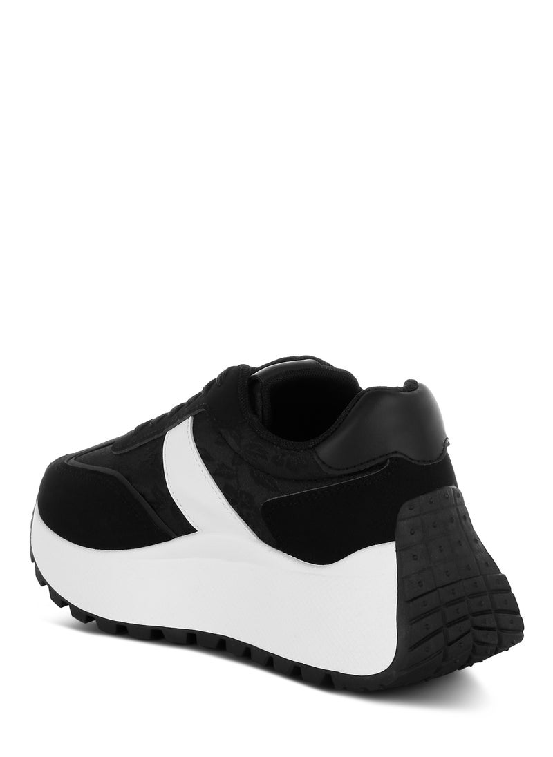 Chunky Anti-Skid Lace-Up Sneakers in Black