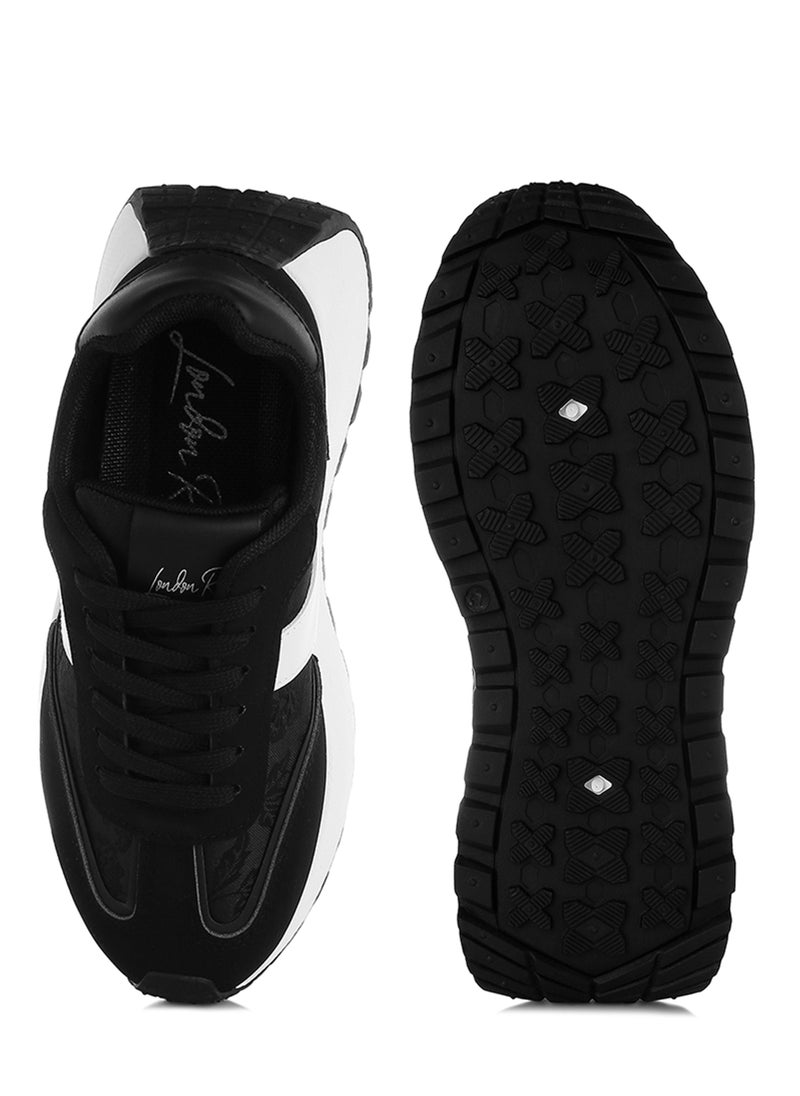 Chunky Anti-Skid Lace-Up Sneakers in Black