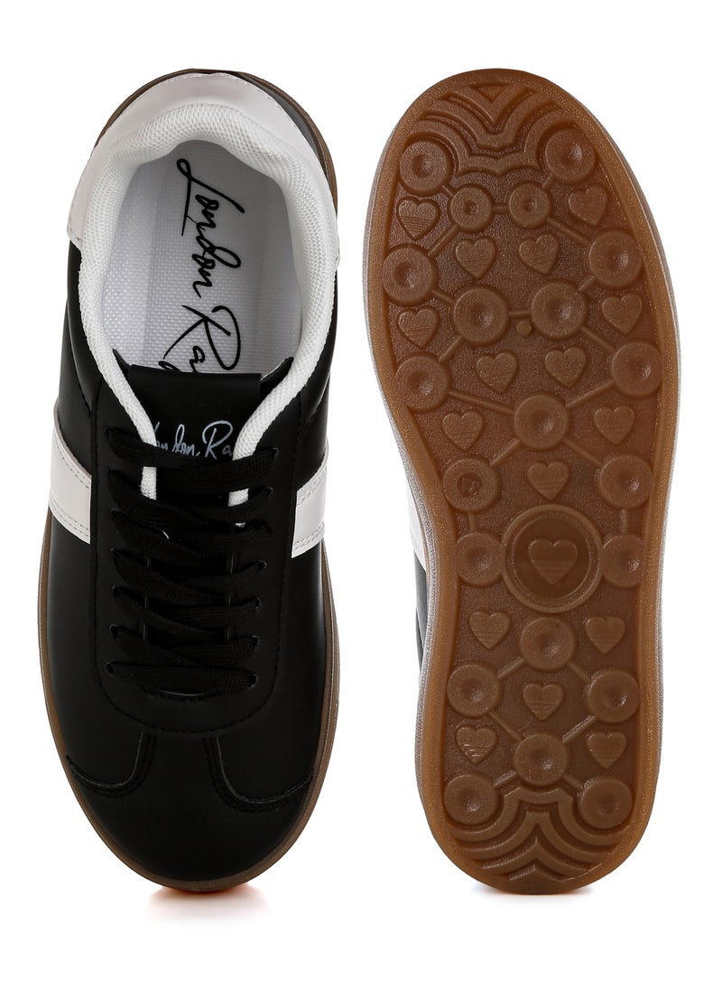 Faux Leather Lace-Up Sneaker in Black