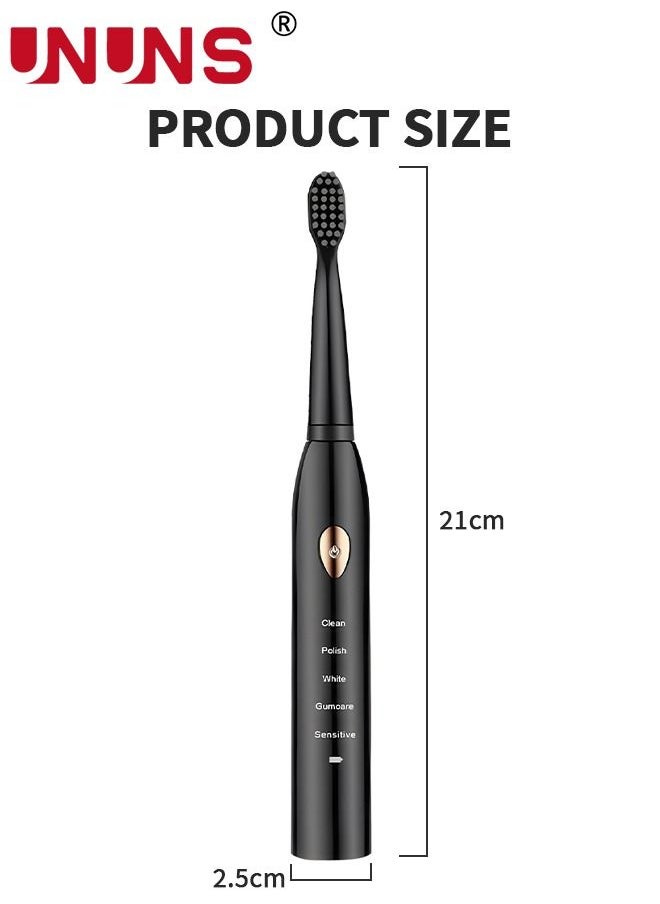 Ultrasonic Electric Toothbrush,5 Modes USB Rechargeable Smart Toothbrush,4 Replacement Brush Heads,Built-in 2-Minute Smart Timer,Black