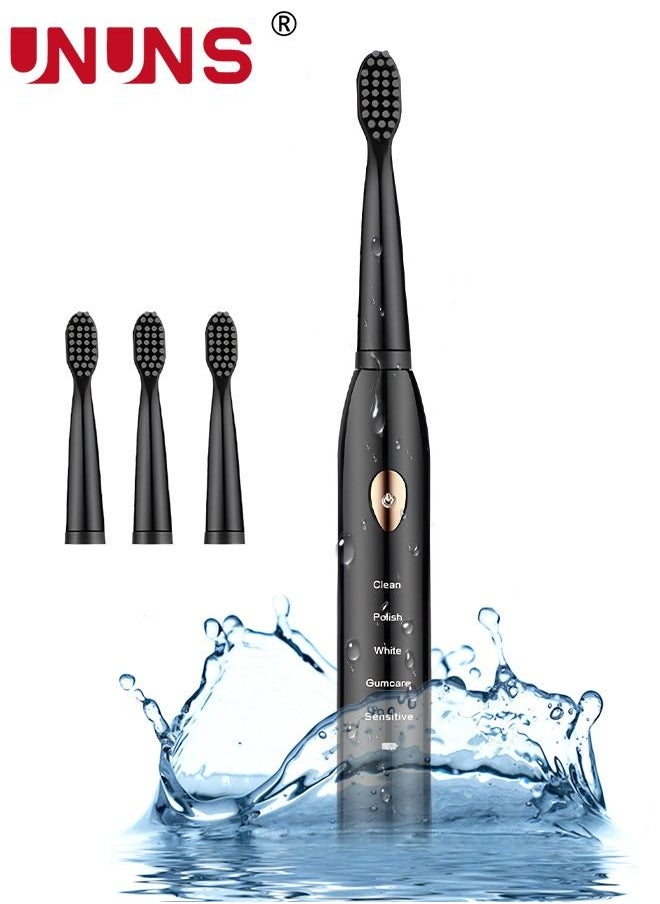 Ultrasonic Electric Toothbrush,5 Modes USB Rechargeable Smart Toothbrush,4 Replacement Brush Heads,Built-in 2-Minute Smart Timer,Black