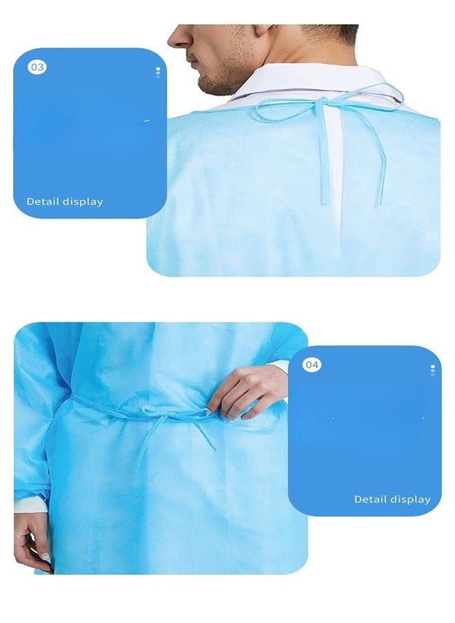 2 PCS Disposable Isolation Gowns with Long Sleeve Knit Elastic Cuffs Fully Closed Double Tie Back Lightweight Breathable Fluid Resistant Unisex