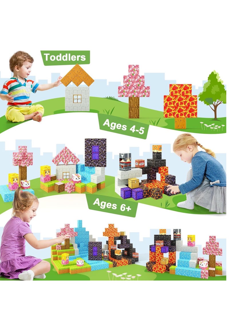 128pcs Mine Exploration square building block set children’s puzzle doll assembled game peripheral mini toys minecrafts magnetic cube intelligent magnetic building block set build a 3D mag-world