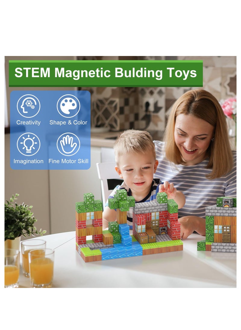 128pcs Mine Exploration square building block set children’s puzzle doll assembled game peripheral mini toys minecrafts magnetic cube intelligent magnetic building block set build a 3D mag-world