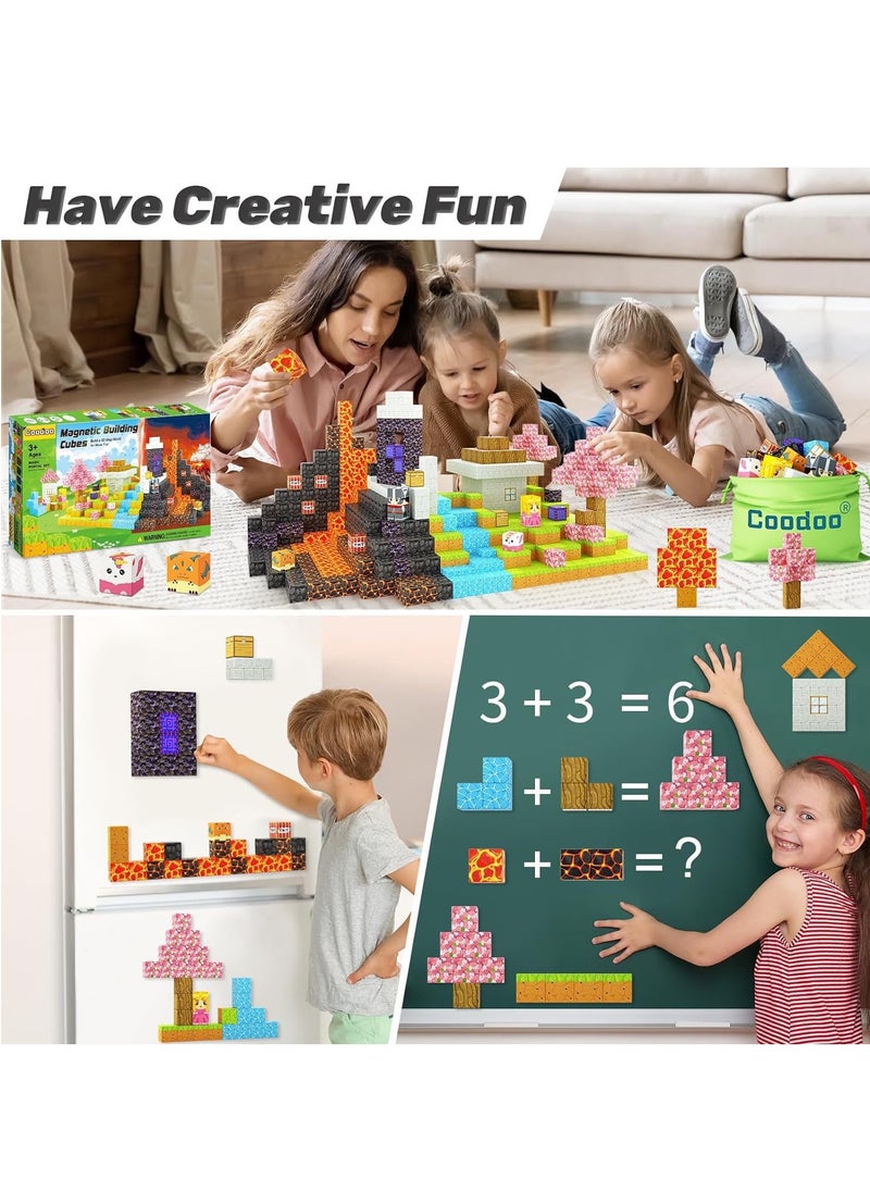 128pcs Waterfalls square building block set children’s puzzle doll assembled game peripheral mini toys minecrafts magnetic cube intelligent magnetic building block set build a 3D mag-world