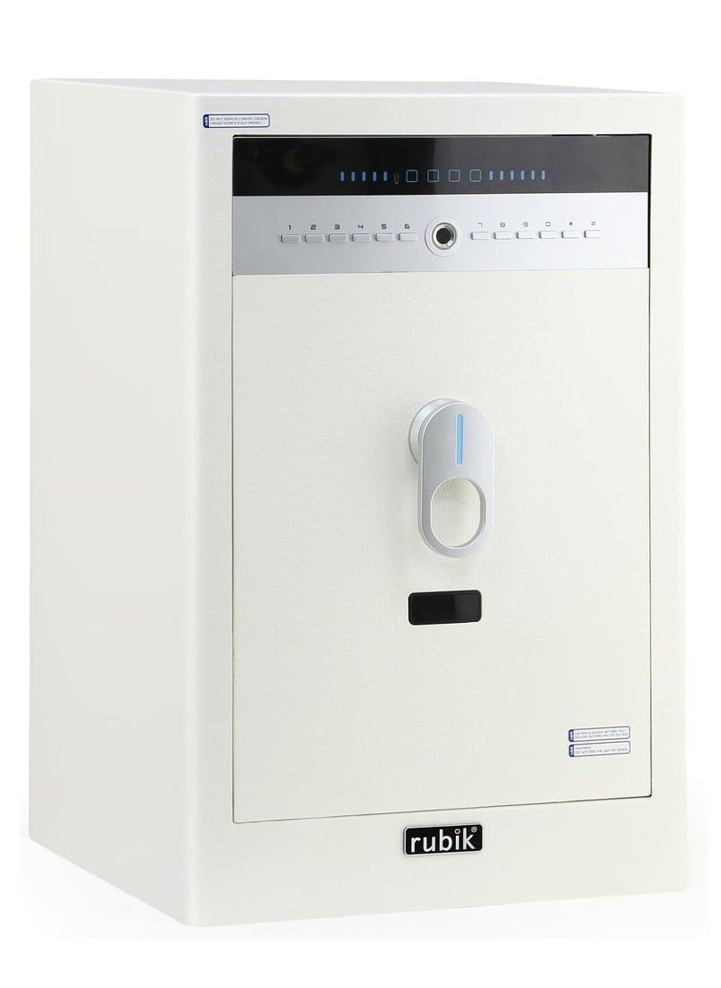 Large Safe Box with Fingerprint, Digital Keypad and Key Lock 2.64cu-ft Gen2 Biometric,Electronic Digital Safety Locker for Money Jewelry Documents Home Office RB60F16-W (Size 58x38x34cm) White