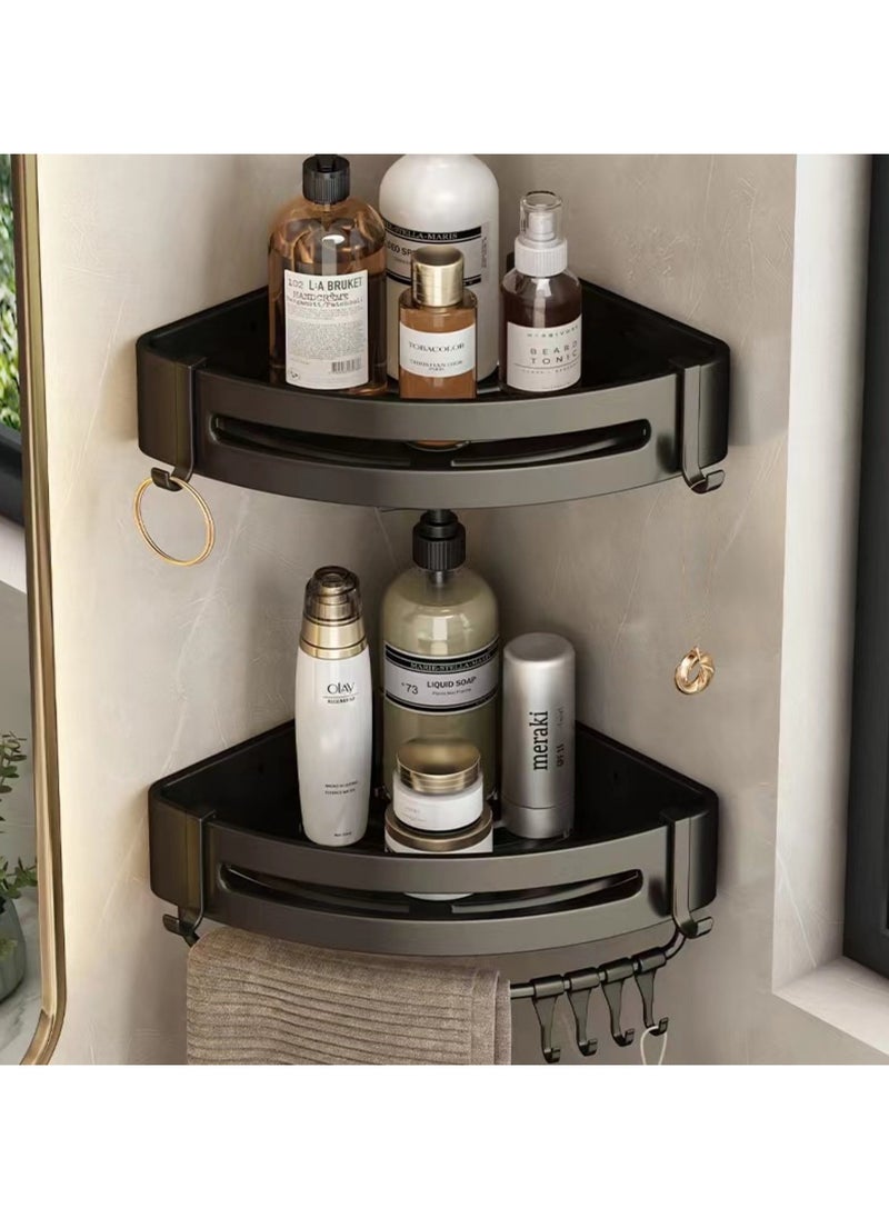 2 Pack Bathroom Shelves with 8 Hooks and Towel Bar