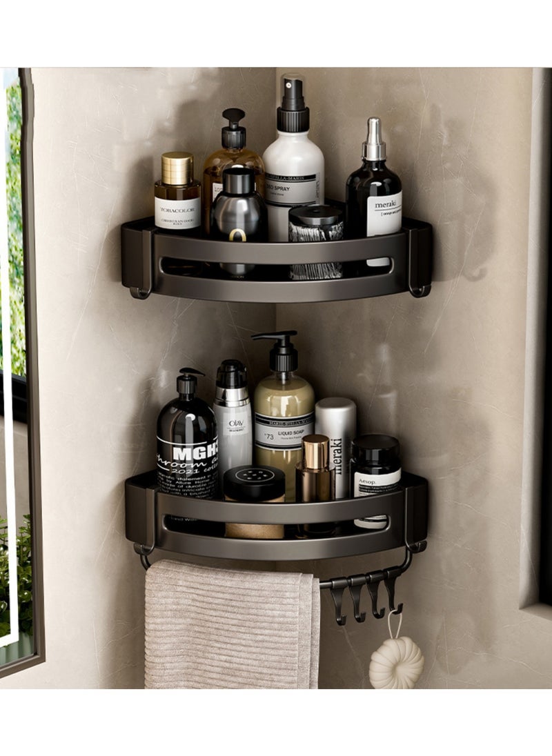 2 Pack Bathroom Shelves with 8 Hooks and Towel Bar