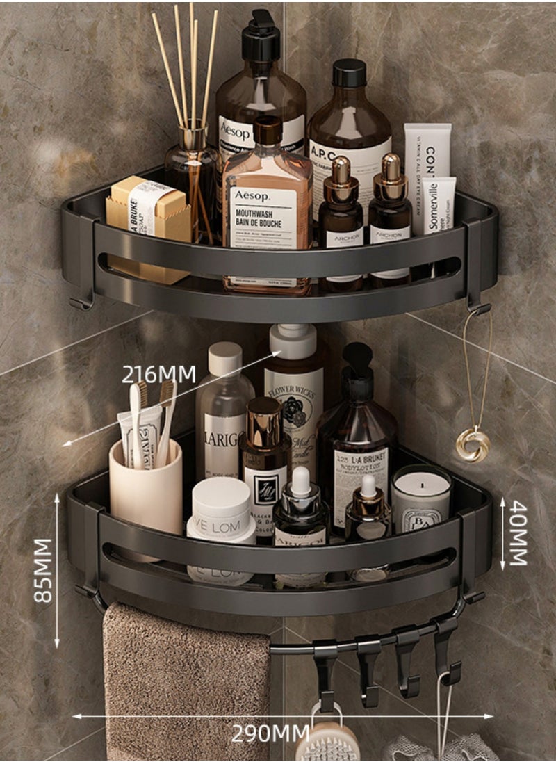 2 Pack Bathroom Shelves with 8 Hooks and Towel Bar