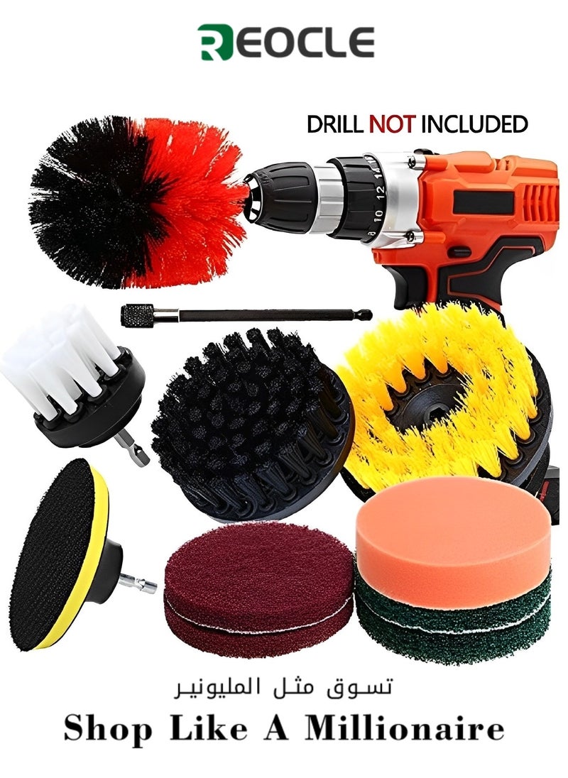 11pcs Drill Brush Attachment Set Cleaning Kit Drill Brush Electric Multi-Purpose Scrubber for Bathroom Surfaces & Grout & Floor & Tub & Shower & Tile & Kitchen & Car