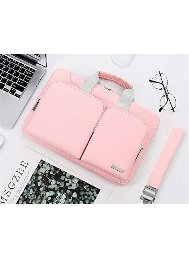 360° Protective Laptop Shoulder Bag for 13 inch New MacBook Air M3 A3113 M2 A2681 M1 A2337 2024-2018 | 13 inch MacBook Pro M2 M1 A2338 A2251 | 13 inch iPad Pro M4/iPad Air M2 Computer Bag, Pink