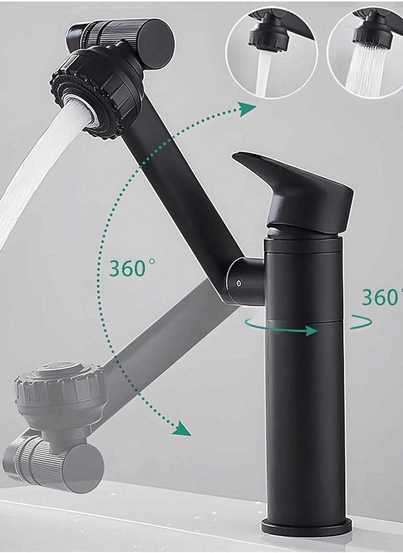 Basin Faucet with Water Tap - Bath Degree Swivel Bathroom Sink Tap - Mixer with One Handle for Hot and Cold Sink Water Crane - Matte Black