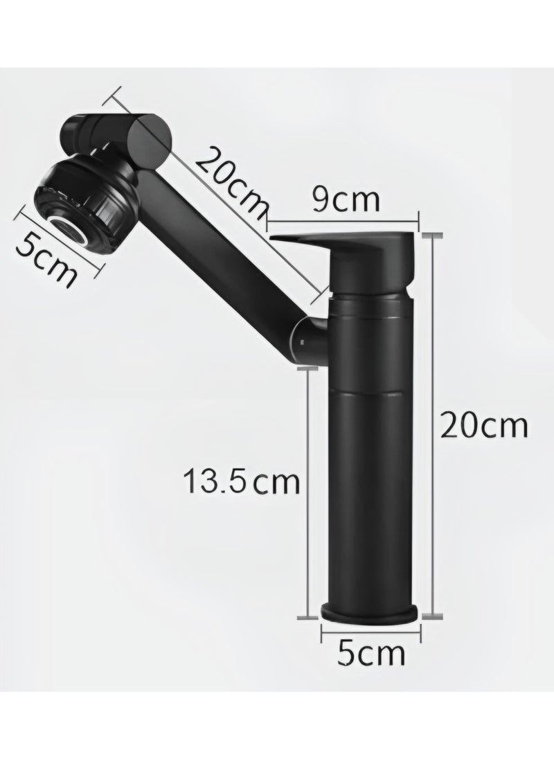 Basin Faucet with Water Tap - Bath Degree Swivel Bathroom Sink Tap - Mixer with One Handle for Hot and Cold Sink Water Crane - Matte Black