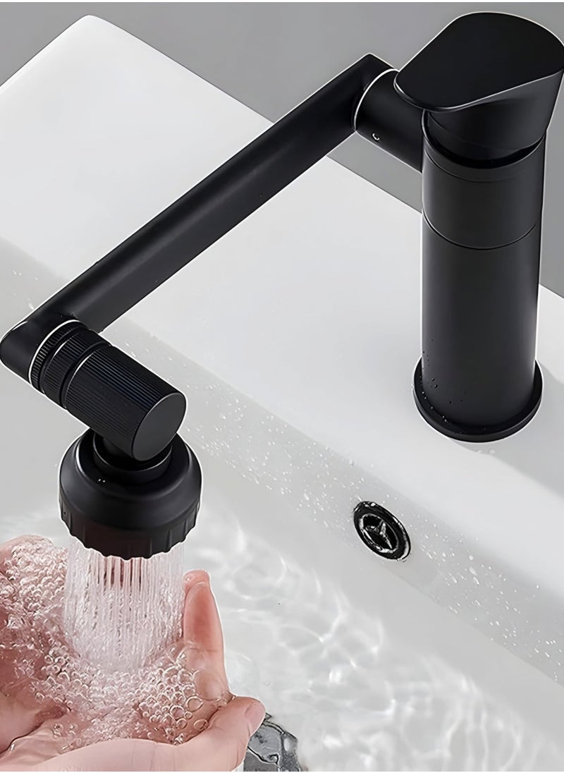 Basin Faucet with Water Tap - Bath Degree Swivel Bathroom Sink Tap - Mixer with One Handle for Hot and Cold Sink Water Crane - Matte Black