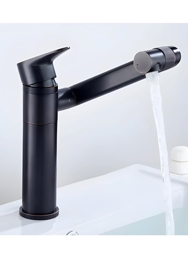 Basin Faucet with Water Tap - Bath Degree Swivel Bathroom Sink Tap - Mixer with One Handle for Hot and Cold Sink Water Crane - Matte Black