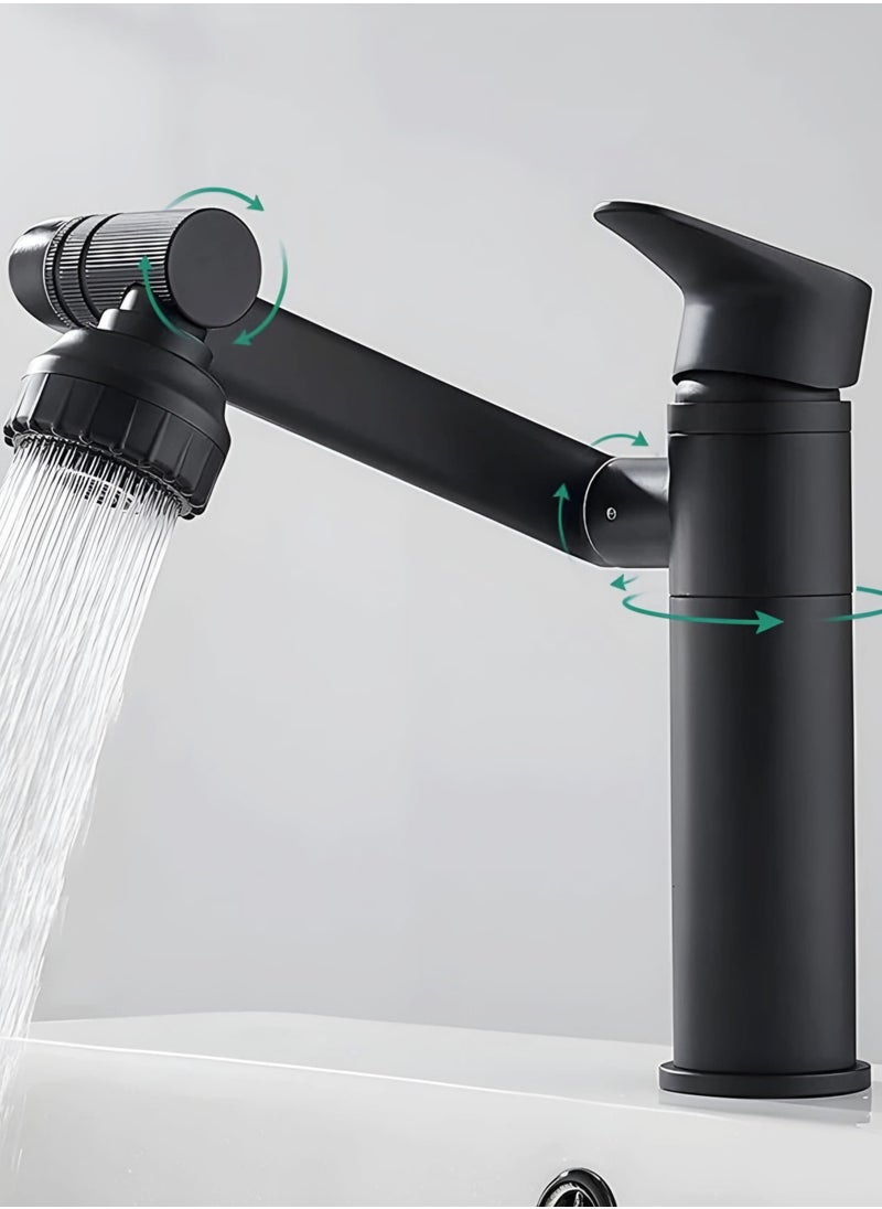 Basin Faucet with Water Tap - Bath Degree Swivel Bathroom Sink Tap - Mixer with One Handle for Hot and Cold Sink Water Crane - Matte Black