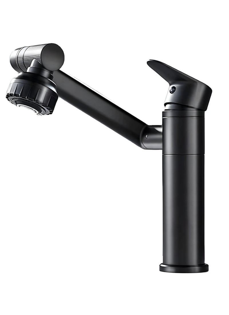 Basin Faucet with Water Tap - Bath Degree Swivel Bathroom Sink Tap - Mixer with One Handle for Hot and Cold Sink Water Crane - Matte Black